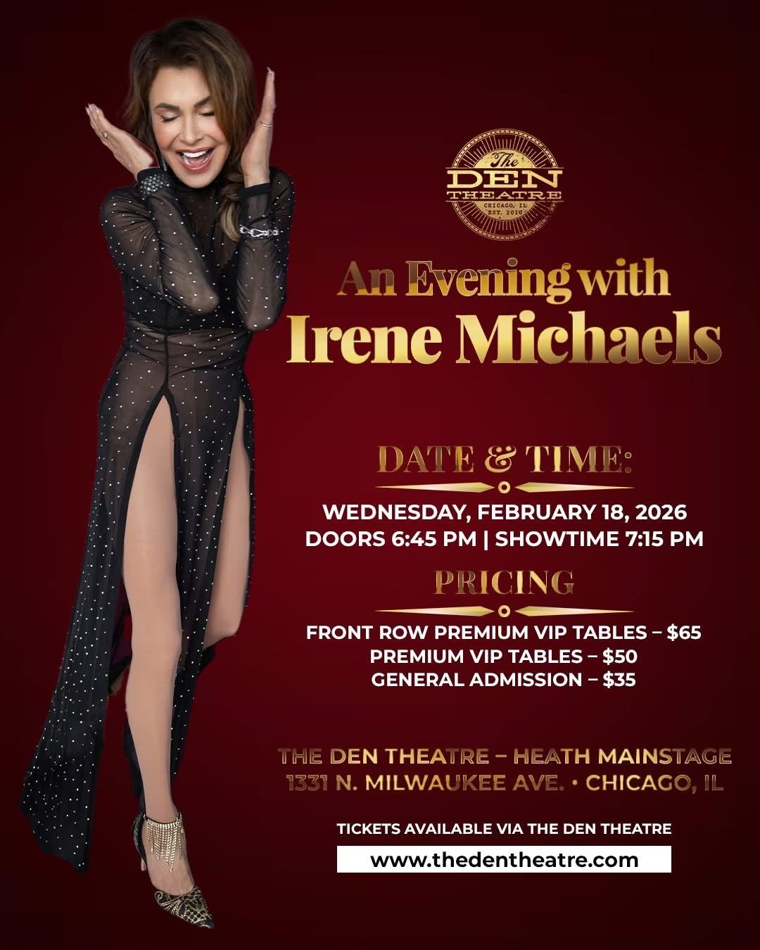 An Evening With Irene Michaels Lights Up The Den Theatre – February 18, 2026