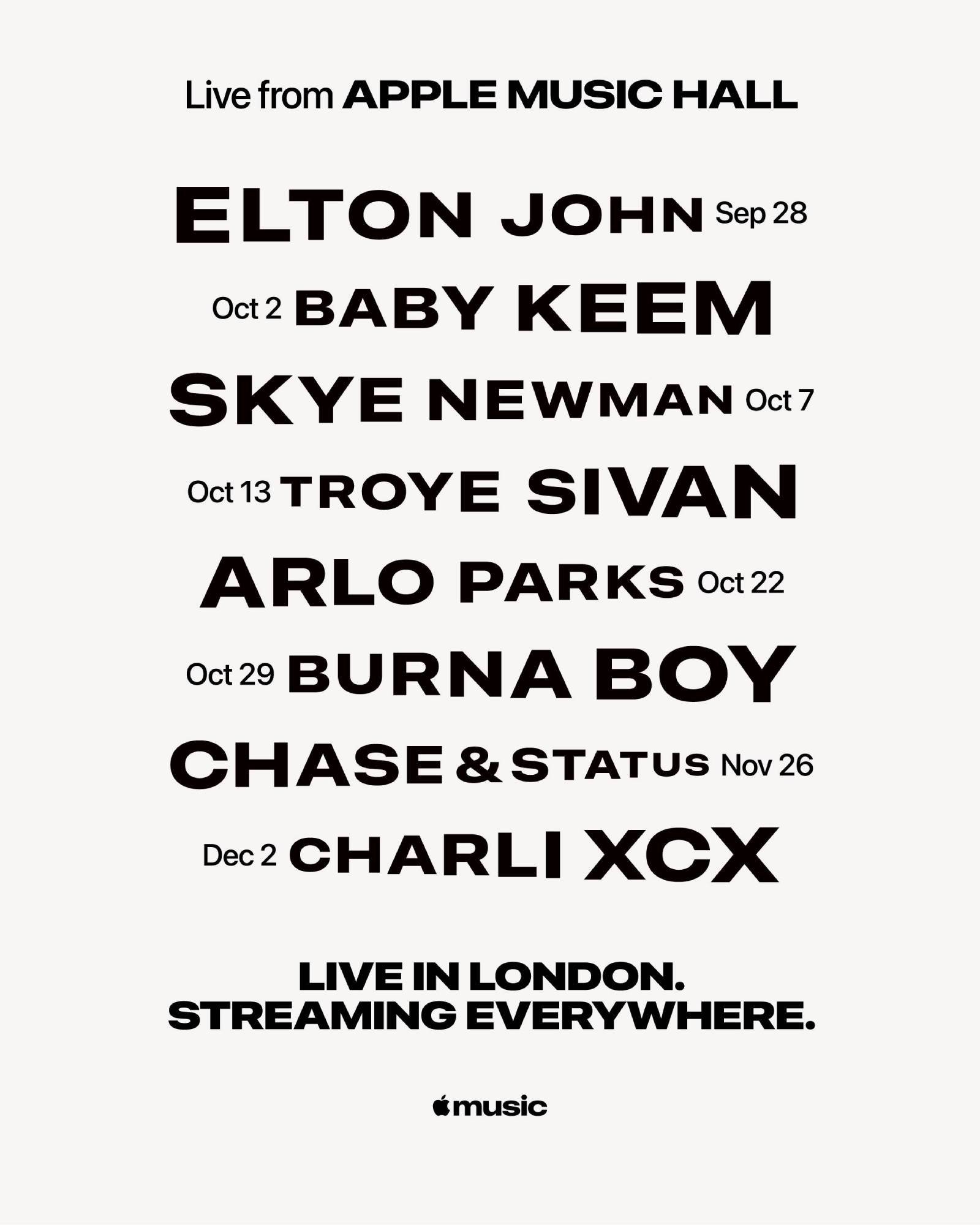 Elton John to open new Apple Music Hall in London – with Charli XCX and Chase & Status also among confirmed acts Elton John to open new Apple Music Hall in London – with Charli XCX and Chase & Status also among confirmed acts