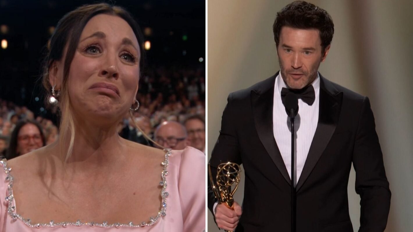 Tom Pelphreys Emotional Speech Brings Pregnant Kaley Cuoco to Tears at the Emmys